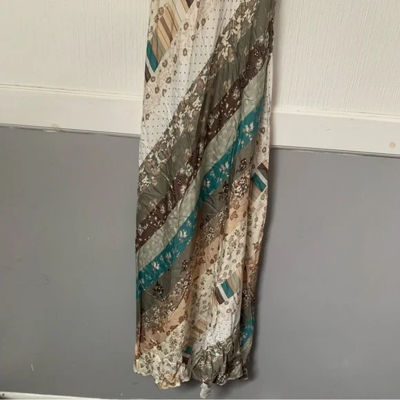 NWT Free People Dress Fiona Patchwork Maxi in Green Beige Print - Picture 11 of 11